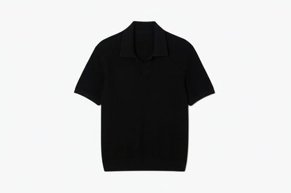 Cotton Blend Open Polo Collar Sweater