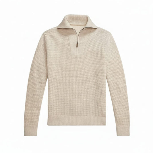 Waffle-Knit Wool-Cotton Quarter-Zip Sweater