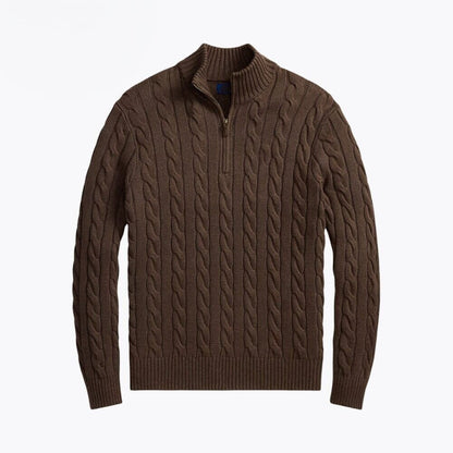 Chunky Cable-Knit Cotton Quarter-Zip Sweater