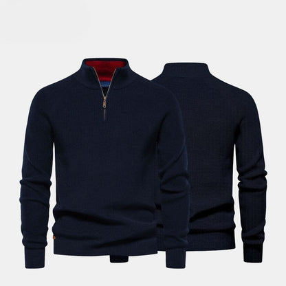 Zip Cable-Knit Wool Knit Sweater